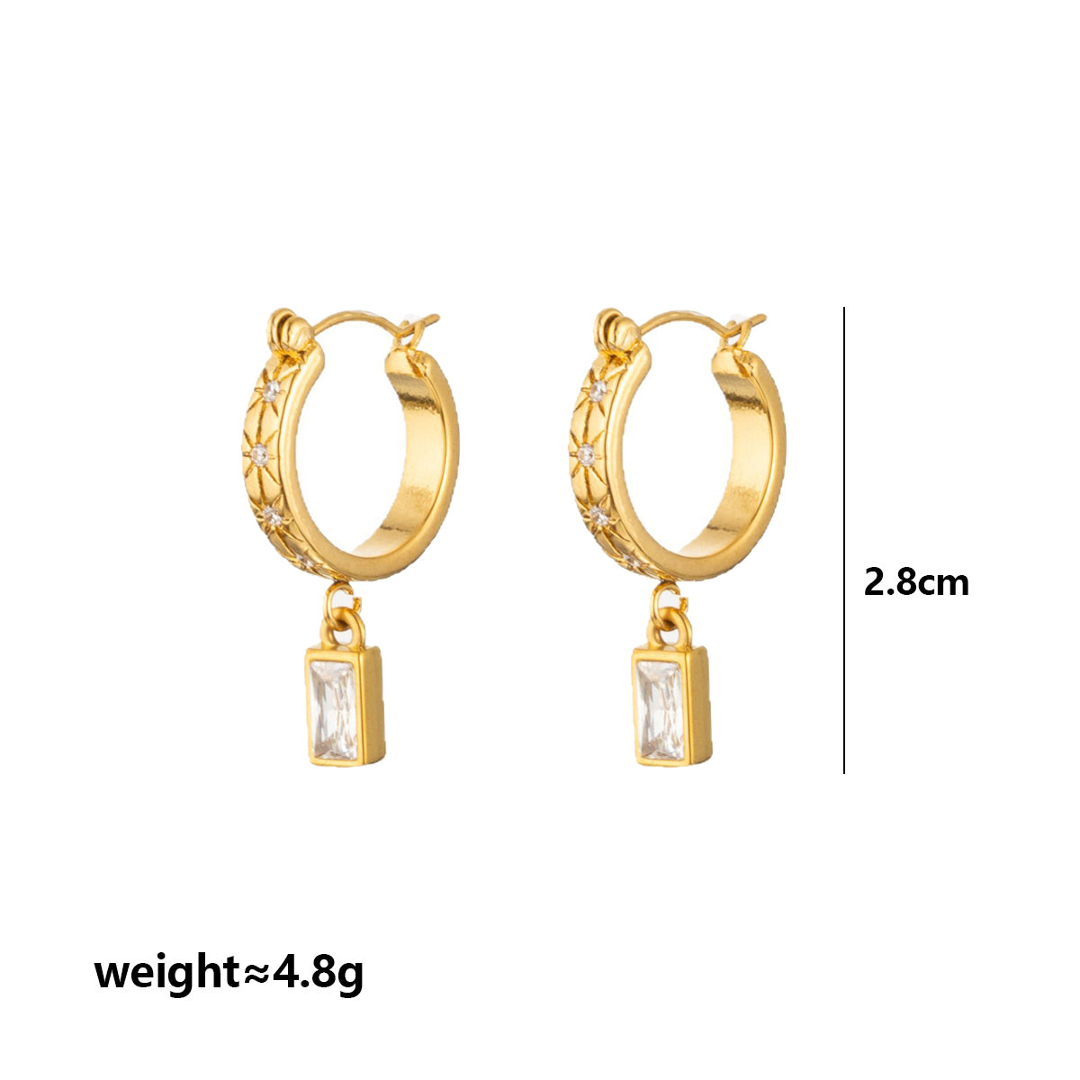 Geometric Three-dimensional Earrings For Unisex Featuring 304 Stainless Steel With 18K Real Gold Plated And Artificial Diamond Inlay
