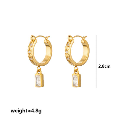 Geometric Three-dimensional Earrings For Unisex Featuring 304 Stainless Steel With 18K Real Gold Plated And Artificial Diamond Inlay