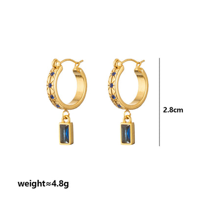 Geometric Three-dimensional Earrings For Unisex Featuring 304 Stainless Steel With 18K Real Gold Plated And Artificial Diamond Inlay