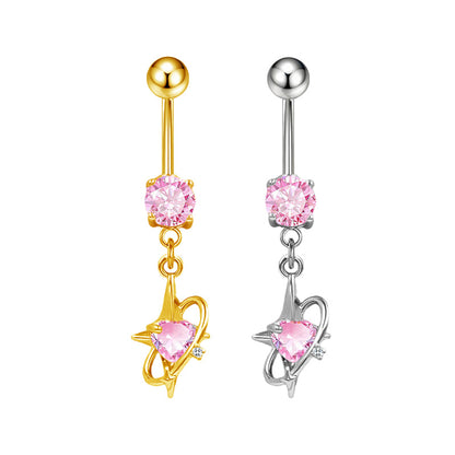 Three-dimensional Copper Flowers Belly Ring With Platinum Plated Electroplated Finish And Zircon Inlay