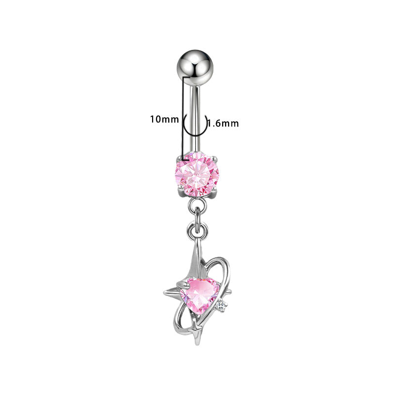 Three-dimensional Copper Flowers Belly Ring With Platinum Plated Electroplated Finish And Zircon Inlay