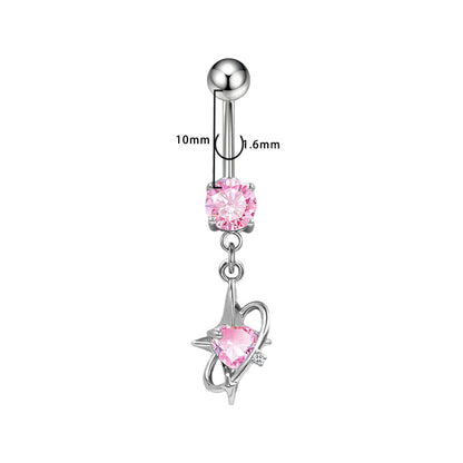 Three-dimensional Copper Flowers Belly Ring With Platinum Plated Electroplated Finish And Zircon Inlay