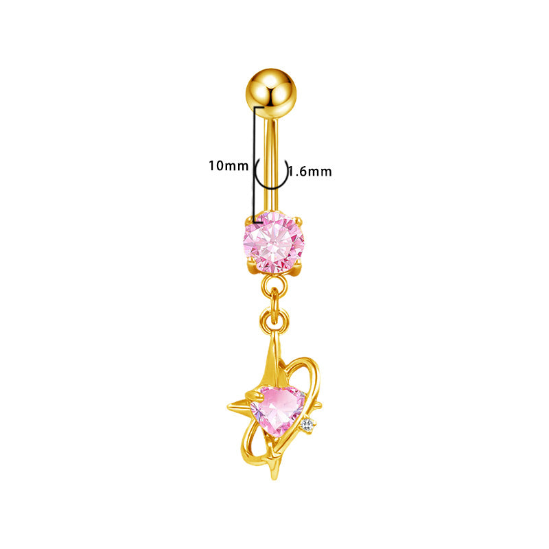 Three-dimensional Copper Flowers Belly Ring With Platinum Plated Electroplated Finish And Zircon Inlay
