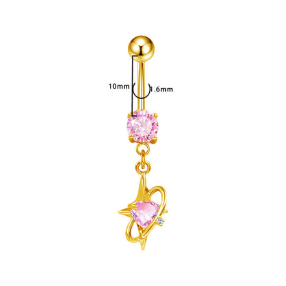 Three-dimensional Copper Flowers Belly Ring With Platinum Plated Electroplated Finish And Zircon Inlay