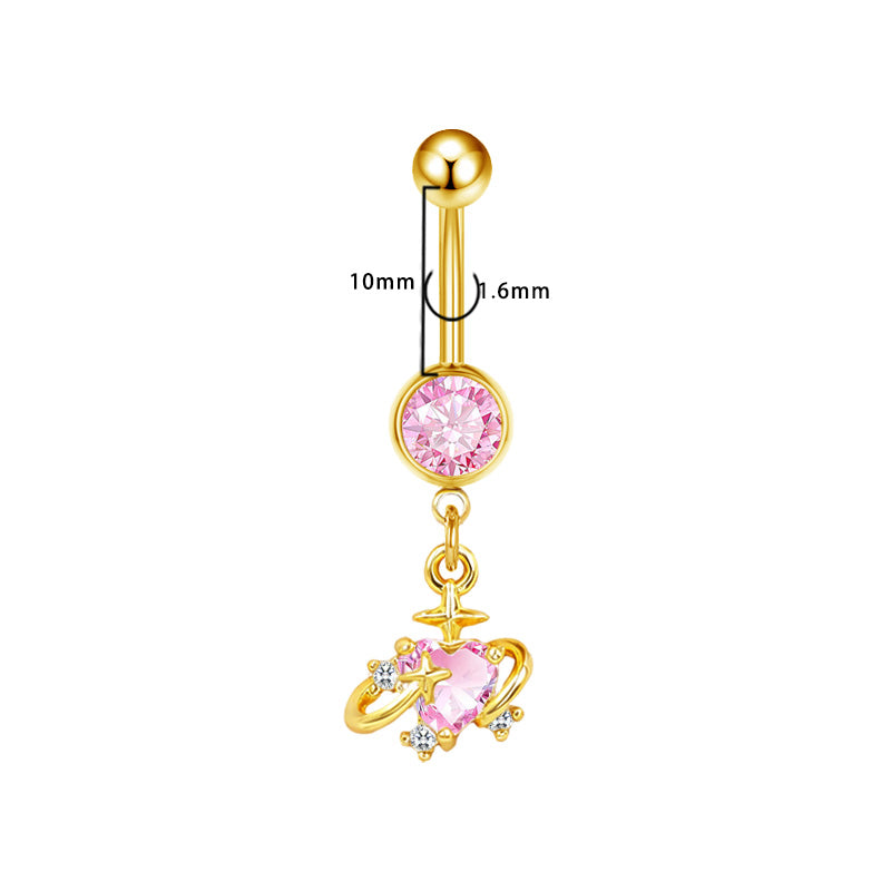 Three-dimensional Copper Flowers Belly Ring With Platinum Plated Electroplated Finish And Zircon Inlay