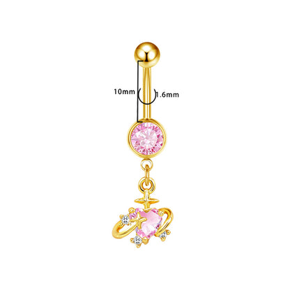 Three-dimensional Copper Flowers Belly Ring With Platinum Plated Electroplated Finish And Zircon Inlay