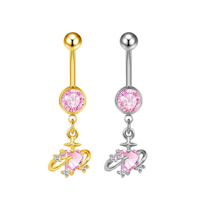Three-dimensional Copper Flowers Belly Ring With Platinum Plated Electroplated Finish And Zircon Inlay