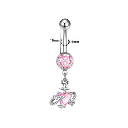 Three-dimensional Copper Flowers Belly Ring With Platinum Plated Electroplated Finish And Zircon Inlay