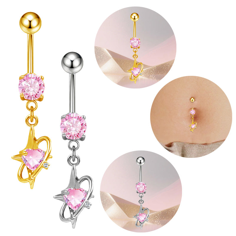 Three-dimensional Copper Flowers Belly Ring With Platinum Plated Electroplated Finish And Zircon Inlay