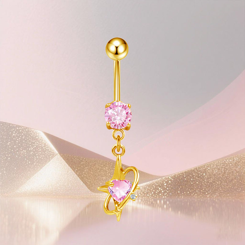 Three-dimensional Copper Flowers Belly Ring With Platinum Plated Electroplated Finish And Zircon Inlay