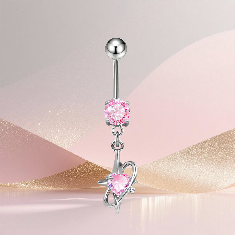 Three-dimensional Copper Flowers Belly Ring With Platinum Plated Electroplated Finish And Zircon Inlay