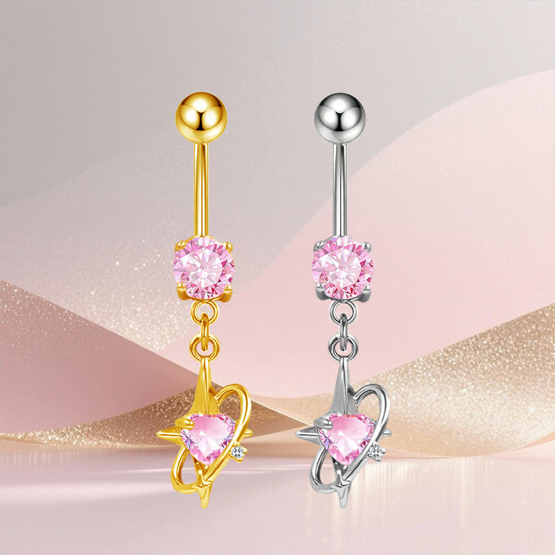Three-dimensional Copper Flowers Belly Ring With Platinum Plated Electroplated Finish And Zircon Inlay
