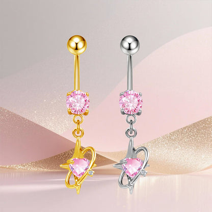 Three-dimensional Copper Flowers Belly Ring With Platinum Plated Electroplated Finish And Zircon Inlay