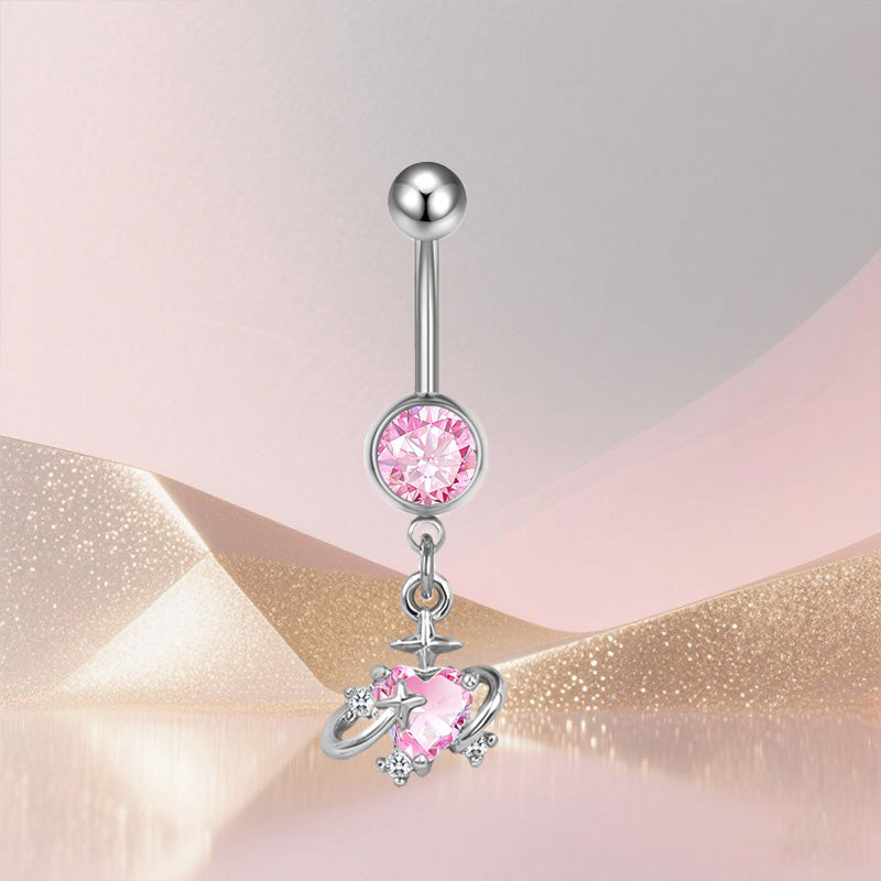 Three-dimensional Copper Flowers Belly Ring With Platinum Plated Electroplated Finish And Zircon Inlay