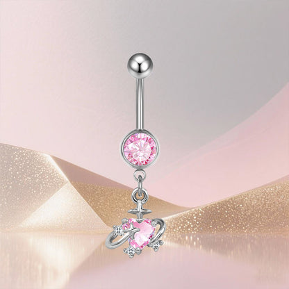 Three-dimensional Copper Flowers Belly Ring With Platinum Plated Electroplated Finish And Zircon Inlay