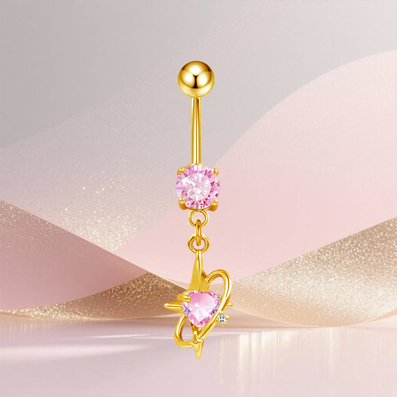 Three-dimensional Copper Flowers Belly Ring With Platinum Plated Electroplated Finish And Zircon Inlay