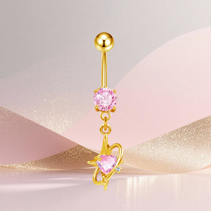 Three-dimensional Copper Flowers Belly Ring With Platinum Plated Electroplated Finish And Zircon Inlay