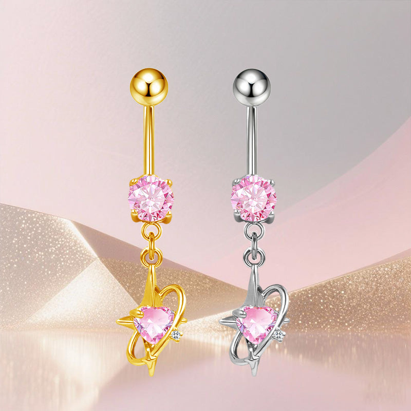 Three-dimensional Copper Flowers Belly Ring With Platinum Plated Electroplated Finish And Zircon Inlay