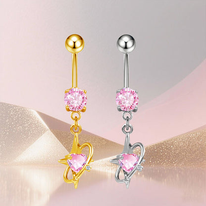 Three-dimensional Copper Flowers Belly Ring With Platinum Plated Electroplated Finish And Zircon Inlay