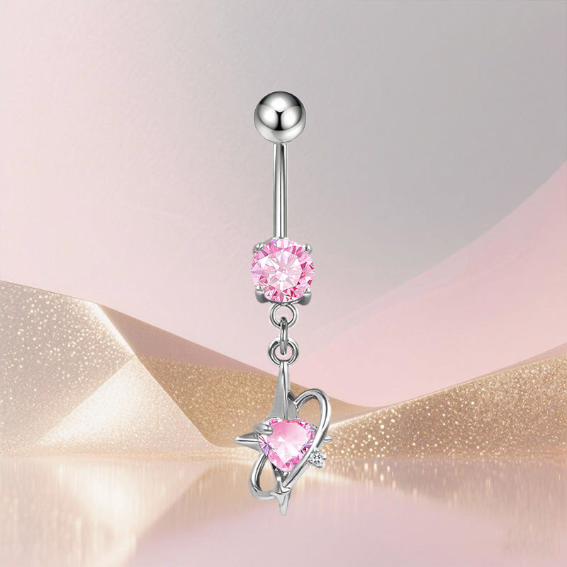 Three-dimensional Copper Flowers Belly Ring With Platinum Plated Electroplated Finish And Zircon Inlay