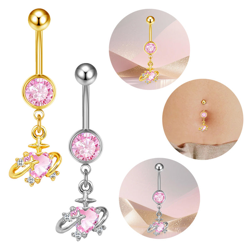 Three-dimensional Copper Flowers Belly Ring With Platinum Plated Electroplated Finish And Zircon Inlay