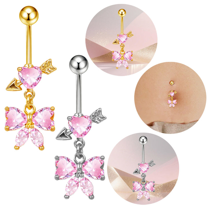 Three-dimensional Copper Flowers Belly Ring With Platinum Plated Electroplated Finish And Zircon Inlay