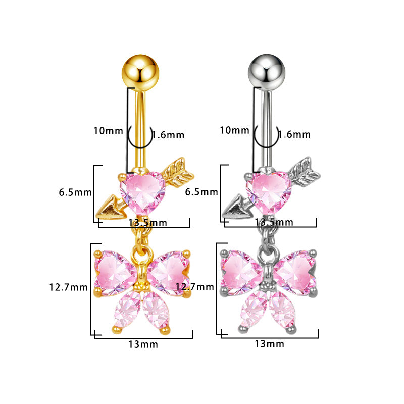 Three-dimensional Copper Flowers Belly Ring With Platinum Plated Electroplated Finish And Zircon Inlay