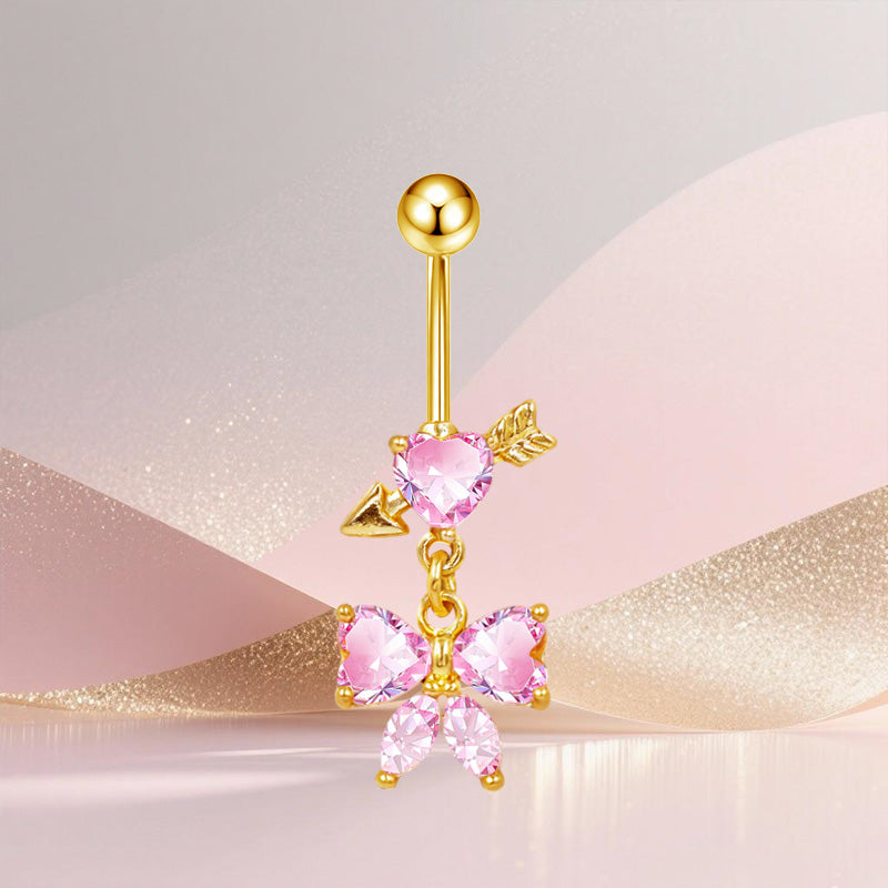 Three-dimensional Copper Flowers Belly Ring With Platinum Plated Electroplated Finish And Zircon Inlay