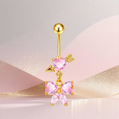 Three-dimensional Copper Flowers Belly Ring With Platinum Plated Electroplated Finish And Zircon Inlay