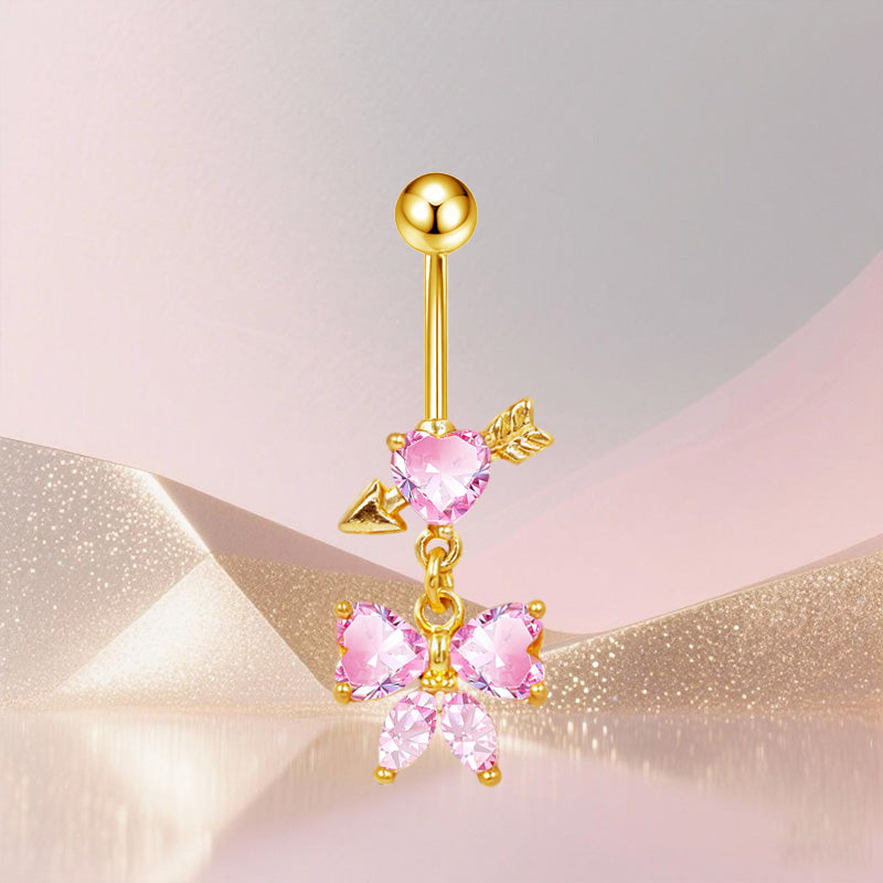Three-dimensional Copper Flowers Belly Ring With Platinum Plated Electroplated Finish And Zircon Inlay