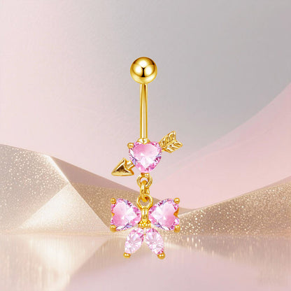 Three-dimensional Copper Flowers Belly Ring With Platinum Plated Electroplated Finish And Zircon Inlay