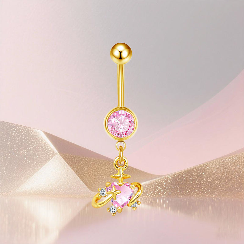 Three-dimensional Copper Flowers Belly Ring With Platinum Plated Electroplated Finish And Zircon Inlay