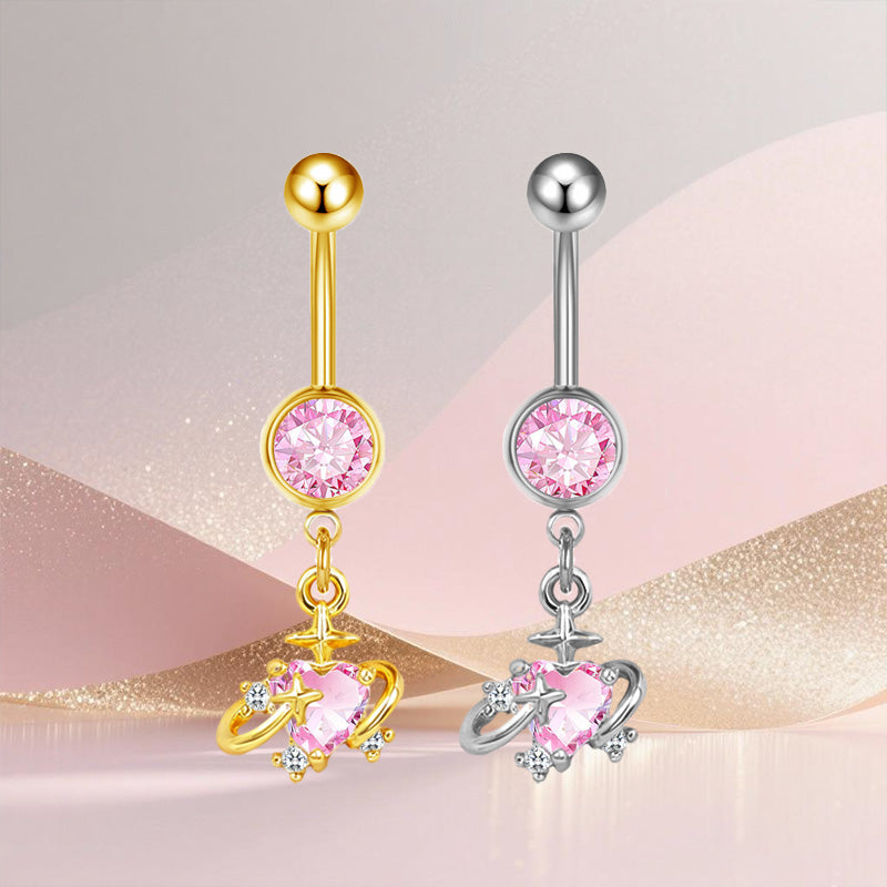 Three-dimensional Copper Flowers Belly Ring With Platinum Plated Electroplated Finish And Zircon Inlay