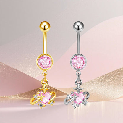 Three-dimensional Copper Flowers Belly Ring With Platinum Plated Electroplated Finish And Zircon Inlay