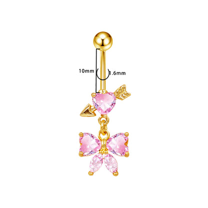 Three-dimensional Copper Flowers Belly Ring With Platinum Plated Electroplated Finish And Zircon Inlay