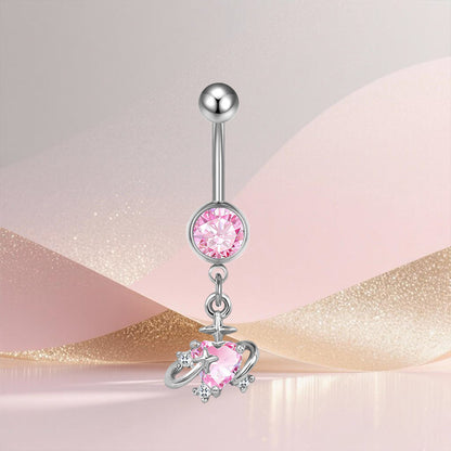 Three-dimensional Copper Flowers Belly Ring With Platinum Plated Electroplated Finish And Zircon Inlay