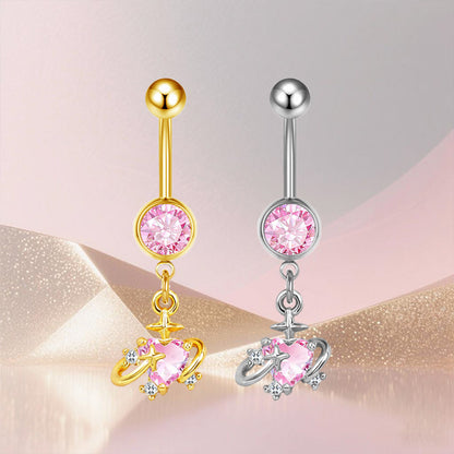 Three-dimensional Copper Flowers Belly Ring With Platinum Plated Electroplated Finish And Zircon Inlay