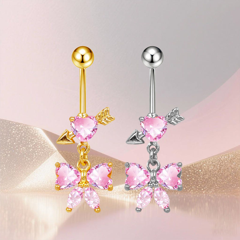 Three-dimensional Copper Flowers Belly Ring With Platinum Plated Electroplated Finish And Zircon Inlay
