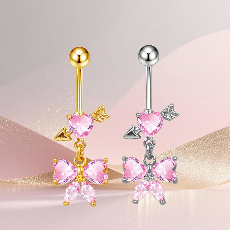 Three-dimensional Copper Flowers Belly Ring With Platinum Plated Electroplated Finish And Zircon Inlay