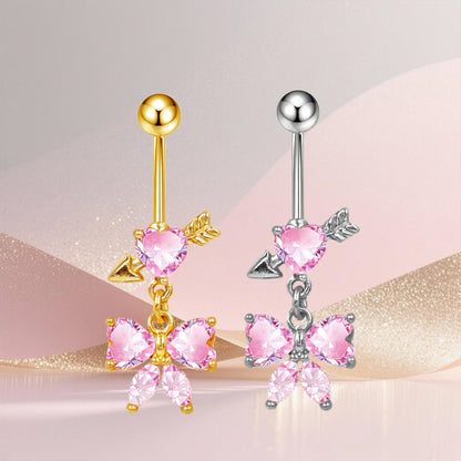 Three-dimensional Copper Flowers Belly Ring With Platinum Plated Electroplated Finish And Zircon Inlay