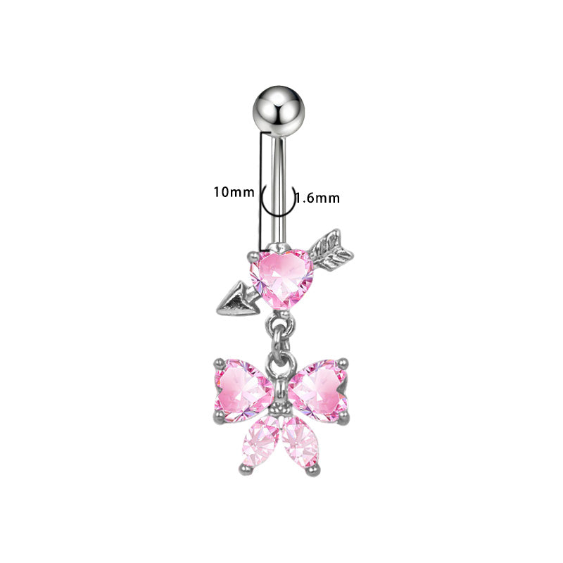 Three-dimensional Copper Flowers Belly Ring With Platinum Plated Electroplated Finish And Zircon Inlay