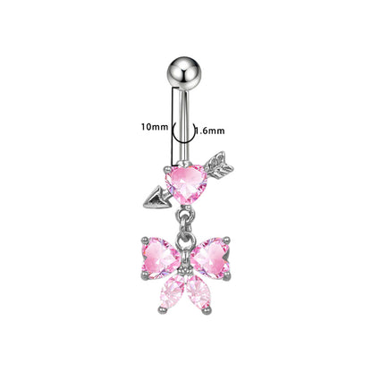 Three-dimensional Copper Flowers Belly Ring With Platinum Plated Electroplated Finish And Zircon Inlay
