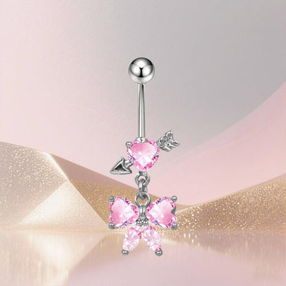 Three-dimensional Copper Flowers Belly Ring With Platinum Plated Electroplated Finish And Zircon Inlay