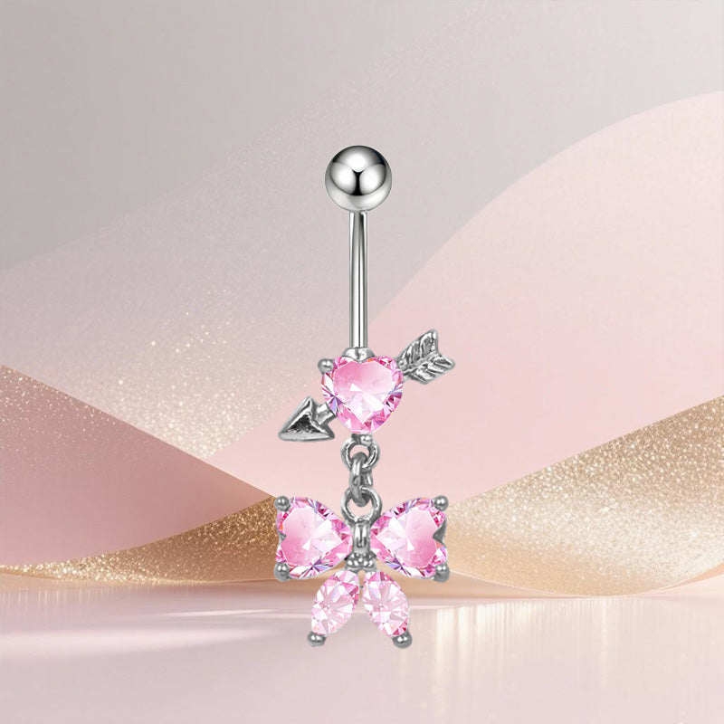 Three-dimensional Copper Flowers Belly Ring With Platinum Plated Electroplated Finish And Zircon Inlay