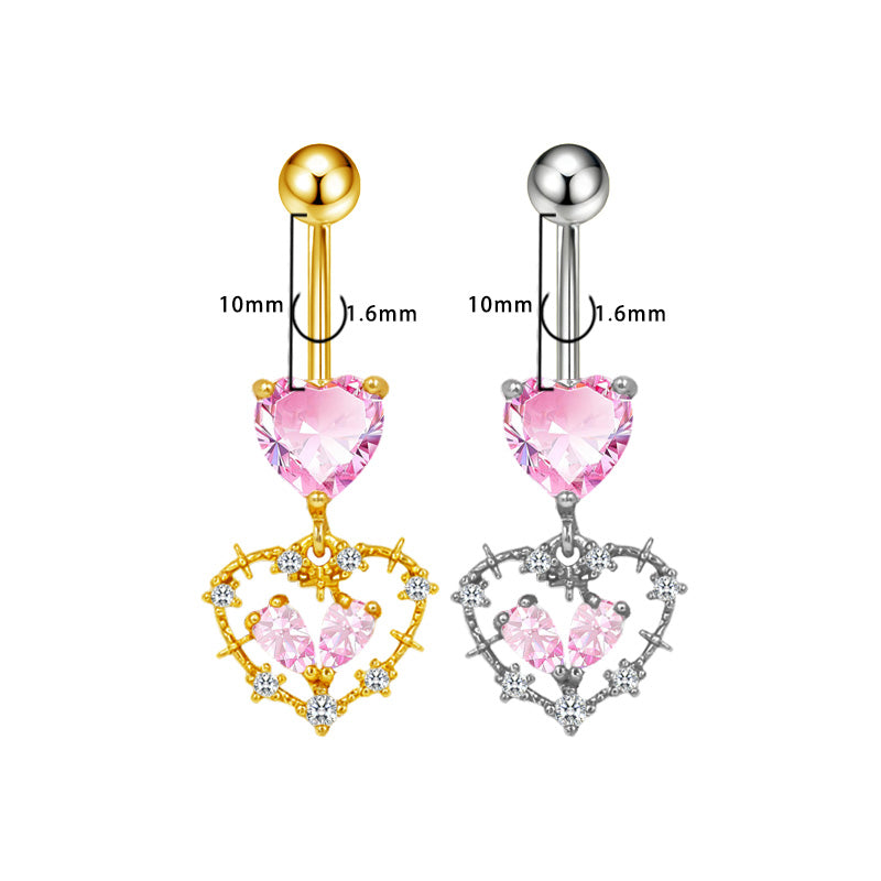 Three-dimensional Copper Flowers Belly Ring With Platinum Plated Electroplated Finish And Zircon Inlay