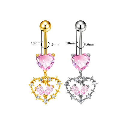 Three-dimensional Copper Flowers Belly Ring With Platinum Plated Electroplated Finish And Zircon Inlay
