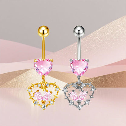 Three-dimensional Copper Flowers Belly Ring With Platinum Plated Electroplated Finish And Zircon Inlay