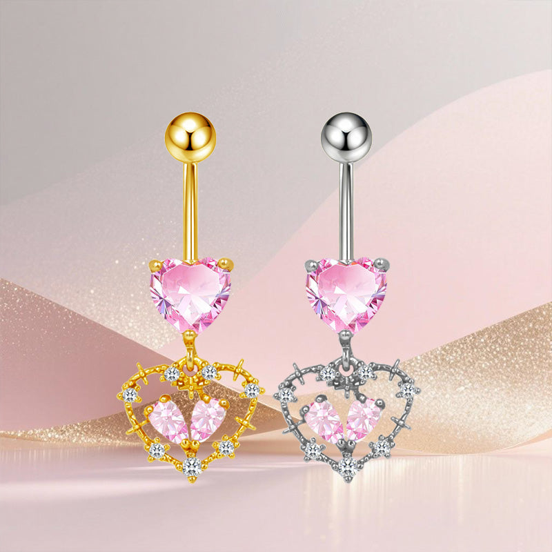 Three-dimensional Copper Flowers Belly Ring With Platinum Plated Electroplated Finish And Zircon Inlay