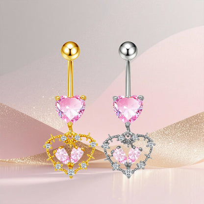 Three-dimensional Copper Flowers Belly Ring With Platinum Plated Electroplated Finish And Zircon Inlay