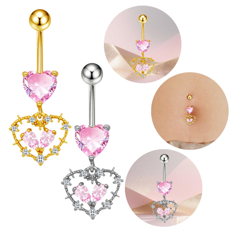 Three-dimensional Copper Flowers Belly Ring With Platinum Plated Electroplated Finish And Zircon Inlay